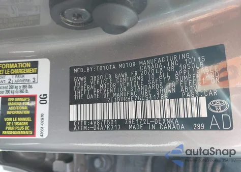 2016 Toyota Corolla Le Plus from USA, damaged, VIN 2T1BURHE7GC541788